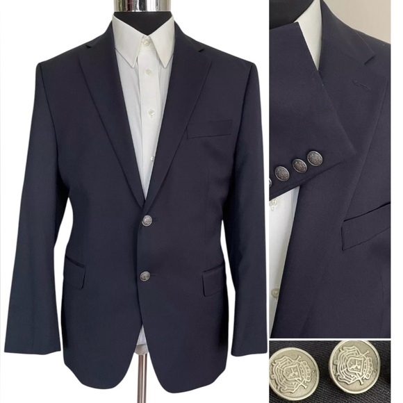 Michael Kors 50R Two Button Navy Blazer Wool Blend Stretch Fit Coat Jacket - Picture 1 of 9